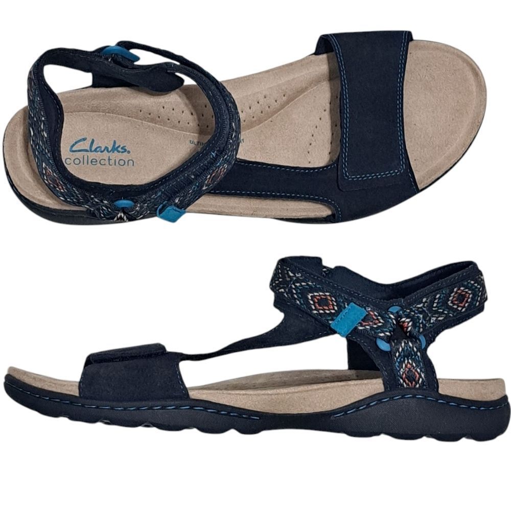 Clarks Amanda Step Riptape Summer Comfy Sandals Navy Suede Size 11